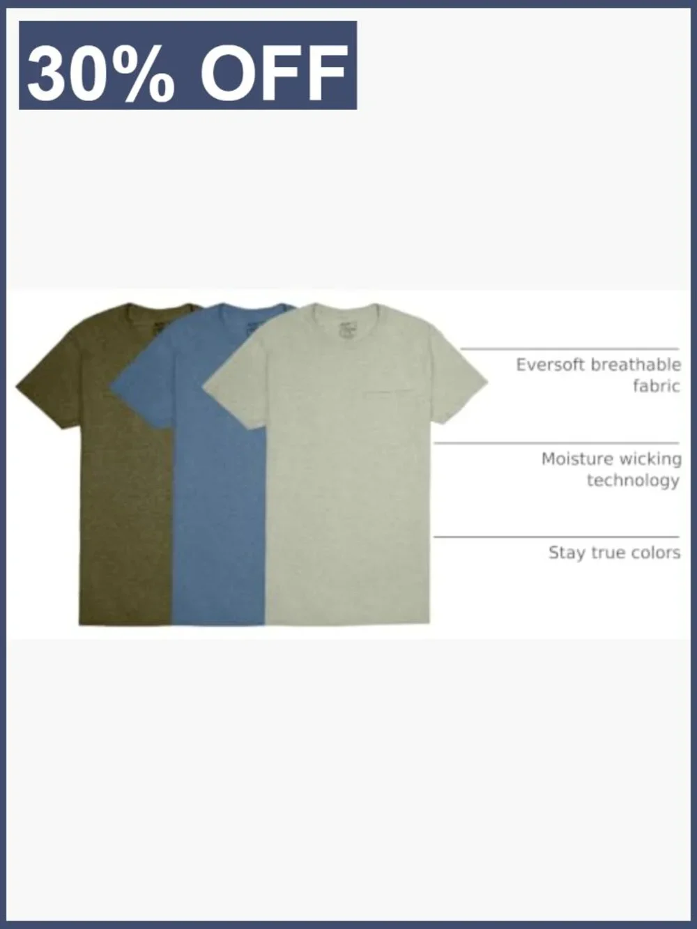 Men's Cotton Pocket Tee 3-Pack Moisture Wicking Crew Neck Short Sleeve